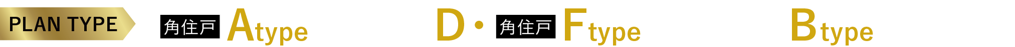 プランタイプ （角住戸）Atype完売／Dtype・(角住戸）Ftype最終1邸／Btypeあとわずか