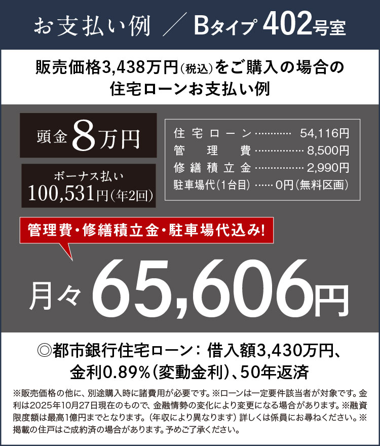 お支払い例／Bタイプ402号室