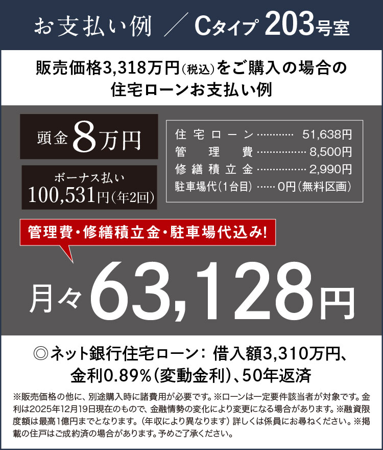 お支払い例／Cタイプ203号室